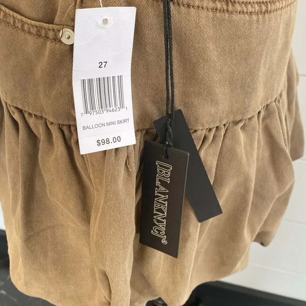 Blank NYC Light Brown Denim Balloon Mini Skirt Size 27 NWT